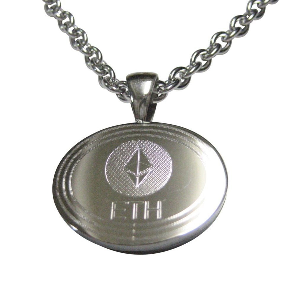 Oval Etched Ethereum Coin Cryptocurrency Blockchain Pendant Necklace